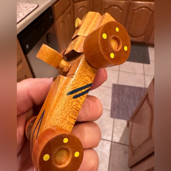 TUFFER USA Wooden Handmade Race Car W Yellow And Blue Detailing - Picture 9 of 16